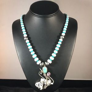 White Buffalo Blue Turquoise necklace pendant 20"